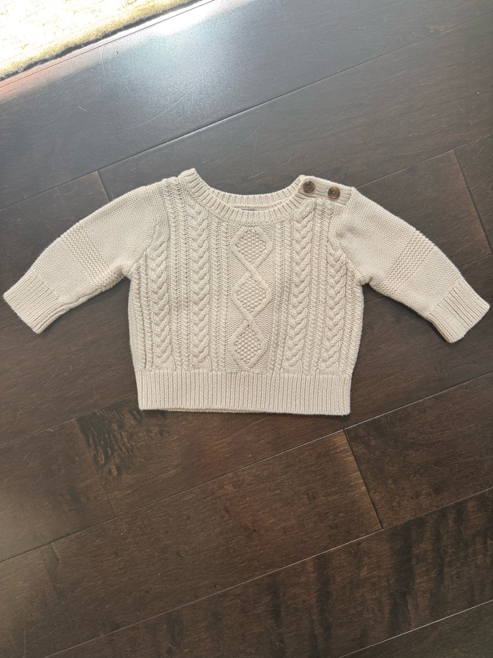 GAP Cream Cable Knit Crewneck Sweater with Shoulder Buttons